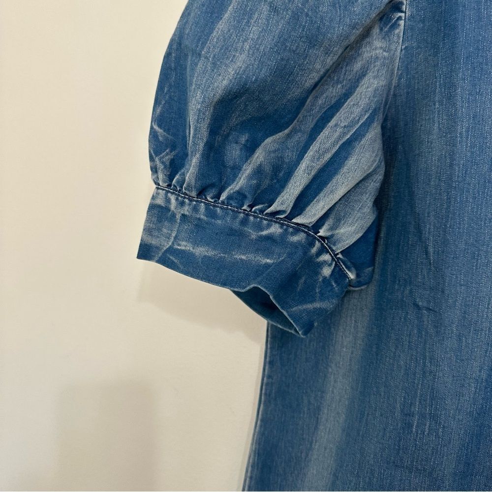 Denim Stretchy Distressed Puff Sleeve Tunic Length Blouse size 2X - Picture 3 of 5